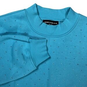 Generation Love Women's Scuba Blue Julie Crystal Sweatshirt Sz XXS Bling Sparkle